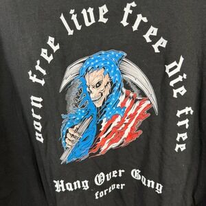Hang Over Gang Born‎ Free Live Die Graphic T Shirt 5XL Black Grim Reaper Flag